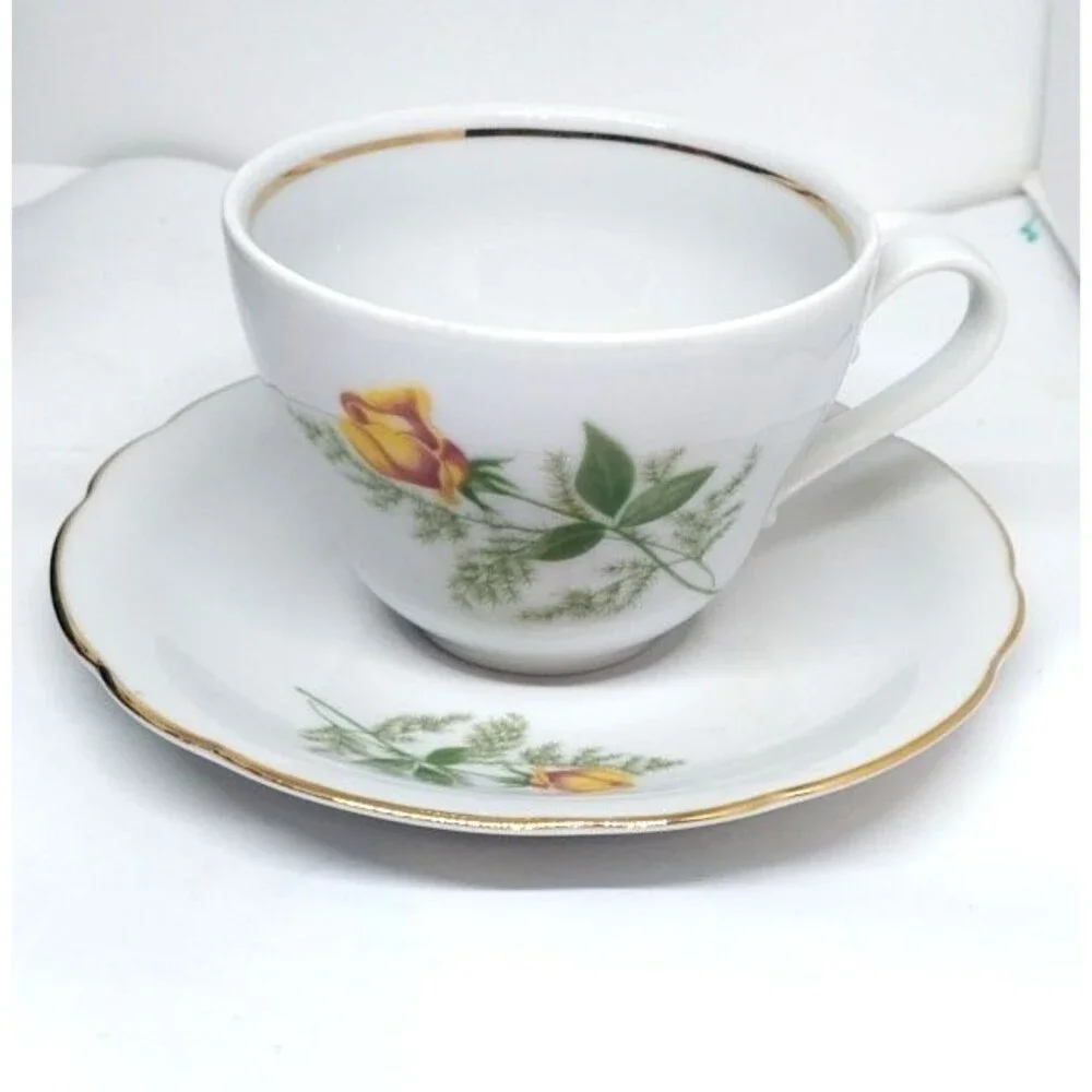 Vintage Kahla German Democratic Republic Demitasse Teacup & Saucer GDR Flowers